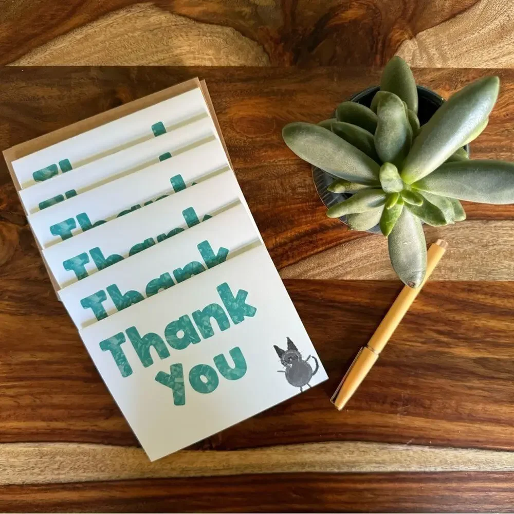 Thank You Cards Greeting Cards Blank Notes Gift Cat Lover Handcrafted Set of 6